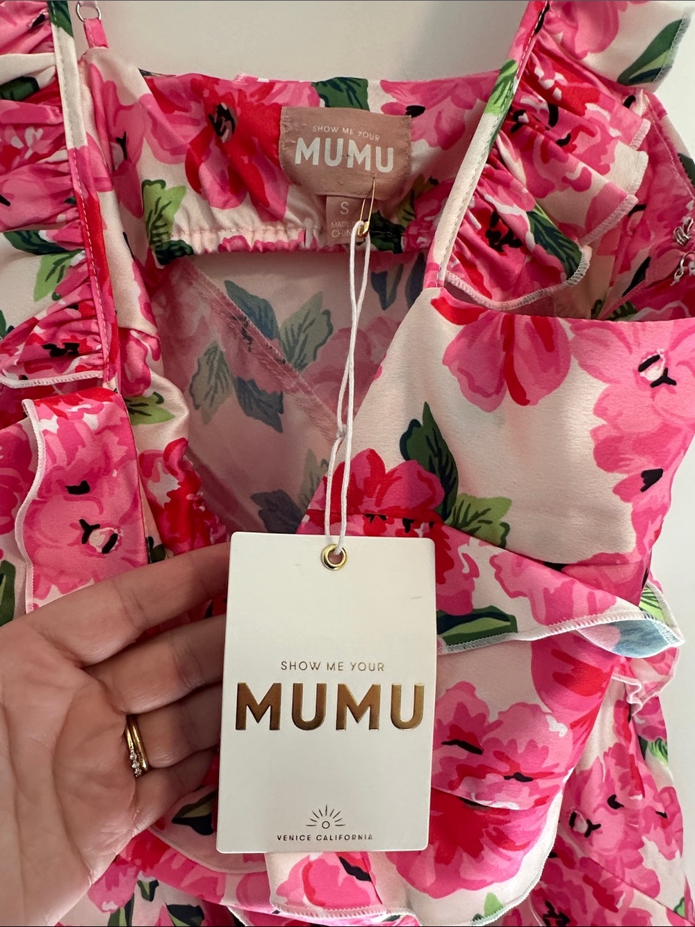 NWT Show Me Your MuMu Rosa Ruffle Mini Dress in Pink Floral size S - Picture 7 of 13